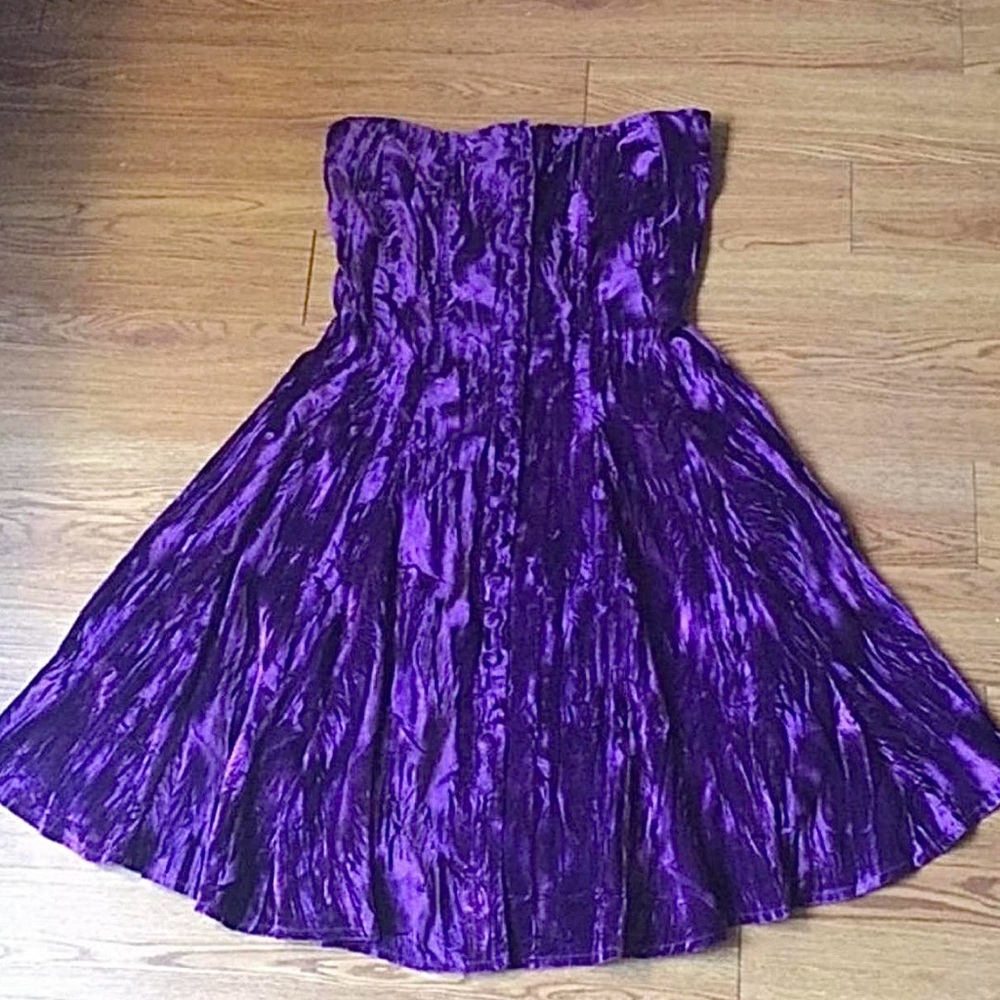 Vintage Betsey Johnson Purple Velvet Corset Lace Up Tube Strapless Dress